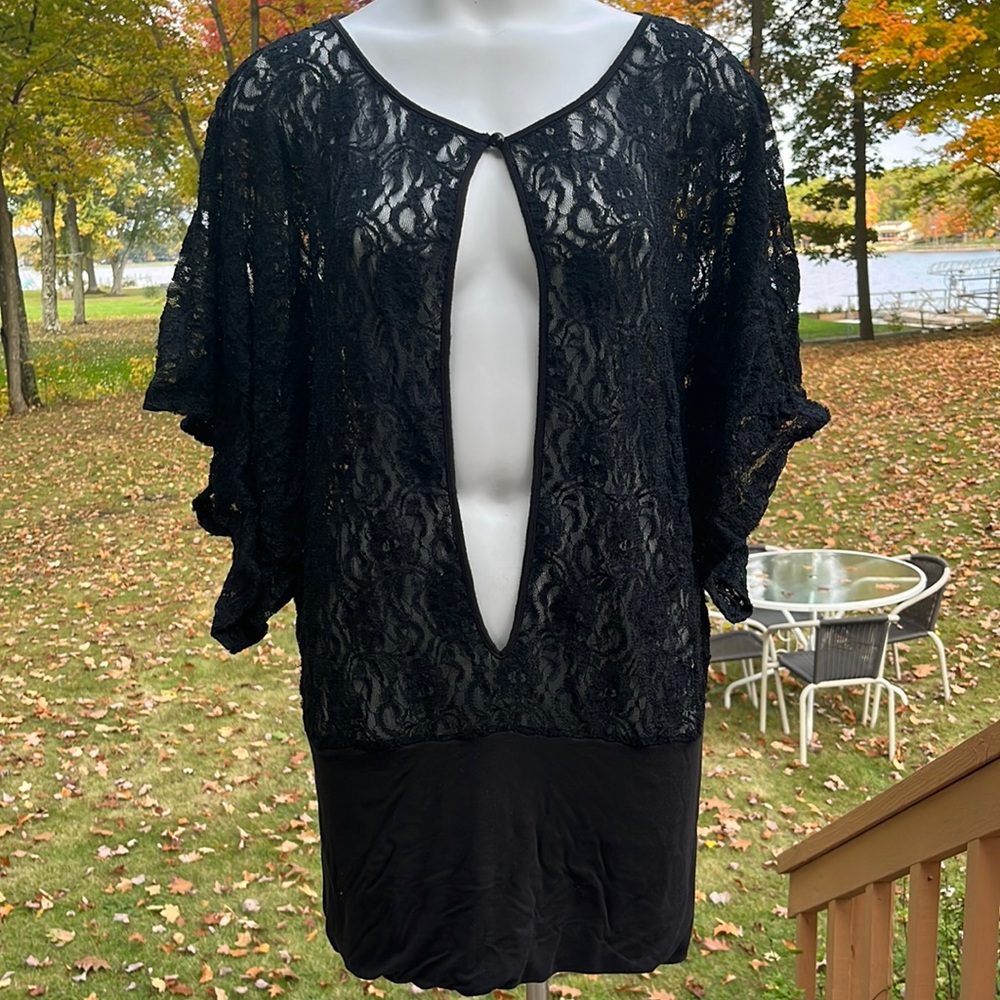 Cami black lace up unique long top L